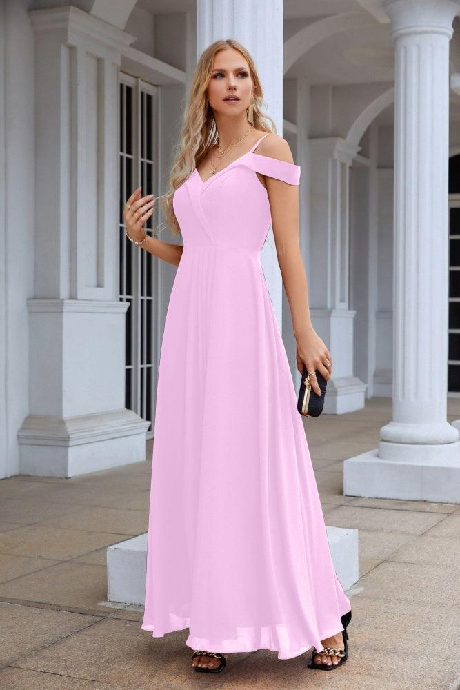 Women's thin strap off the shoulder bridesmaid mopping the floor evening dress 28093 by numbersea