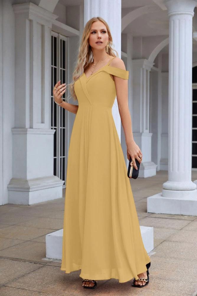 Women's thin strap off the shoulder bridesmaid mopping the floor evening dress 28093 by numbersea