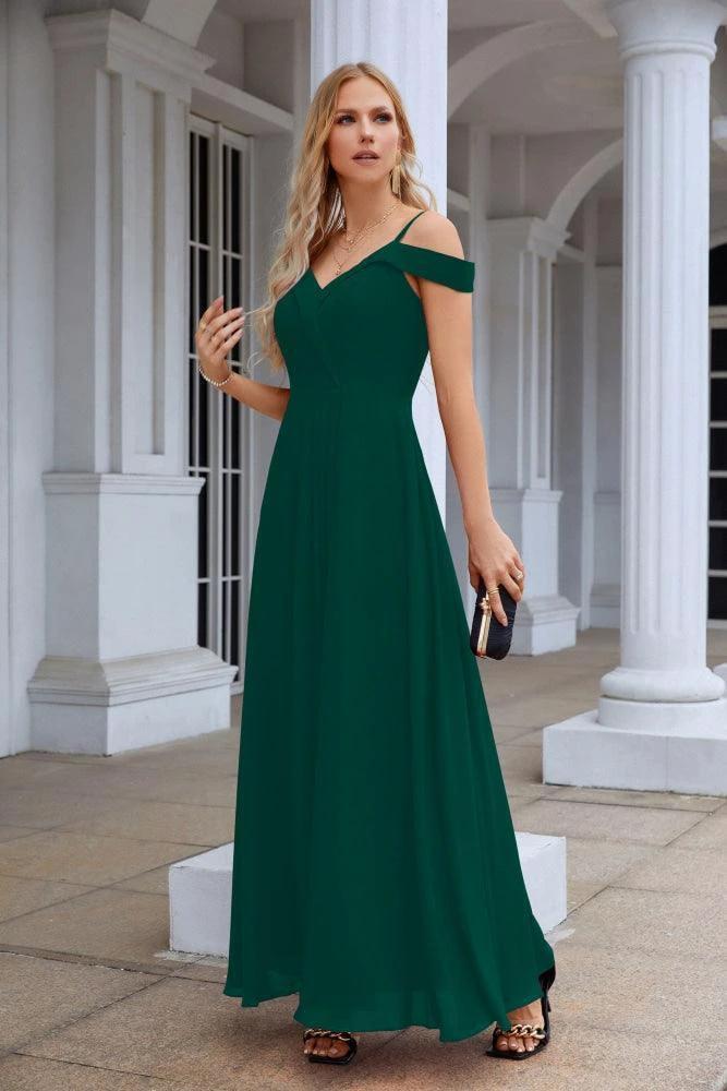 Women's thin strap off the shoulder bridesmaid mopping the floor evening dress 28093 by numbersea