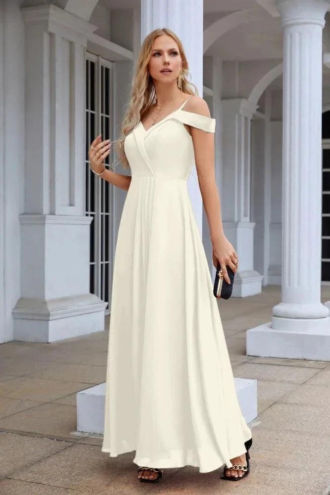 Women's thin strap off the shoulder bridesmaid mopping the floor evening dress 28093 by numbersea