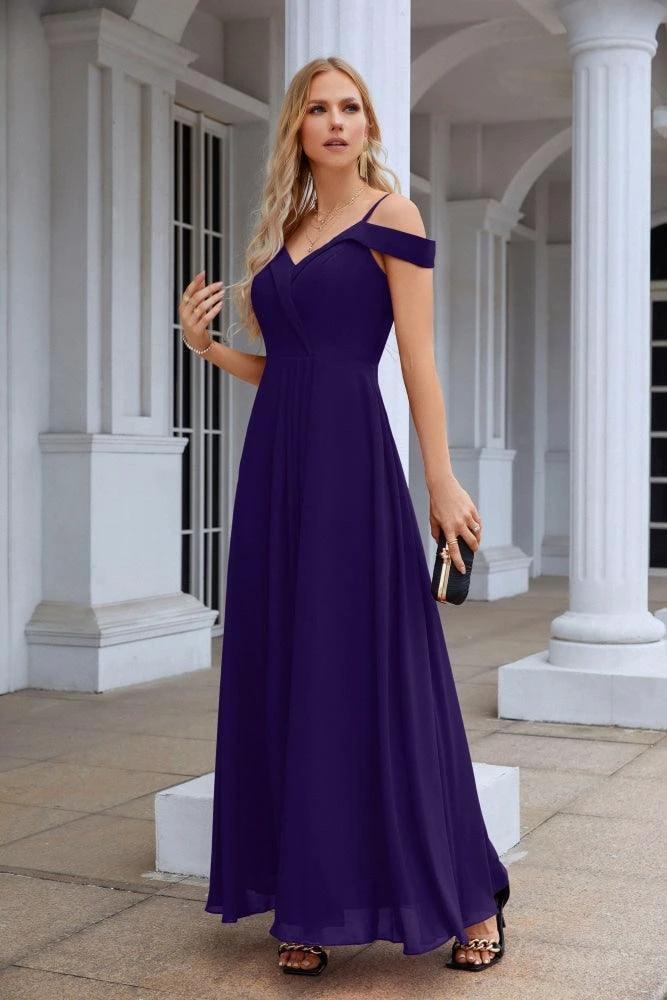 Women's thin strap off the shoulder bridesmaid mopping the floor evening dress 28093 by numbersea
