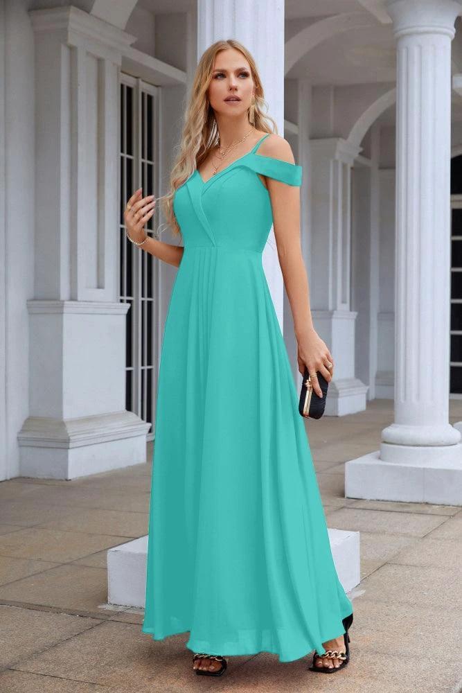 Women's thin strap off the shoulder bridesmaid mopping the floor evening dress 28093 (ZD17015)