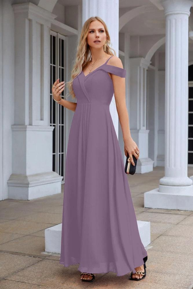 Women's thin strap off the shoulder bridesmaid mopping the floor evening dress 28093 (ZD17015)