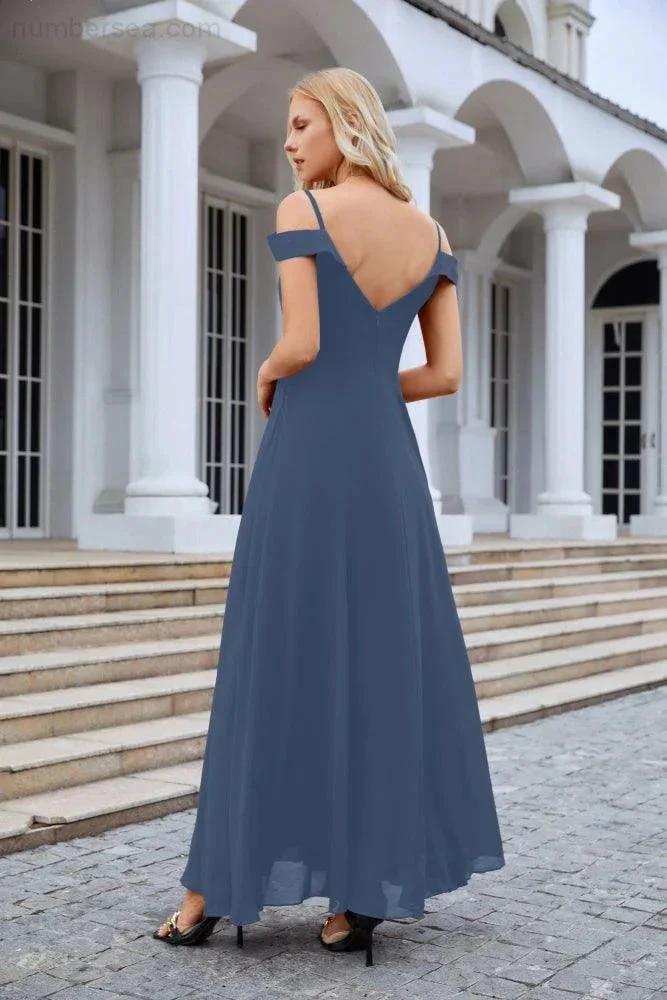 Women's thin strap off the shoulder bridesmaid mopping the floor evening dress 28093 (ZD17015)