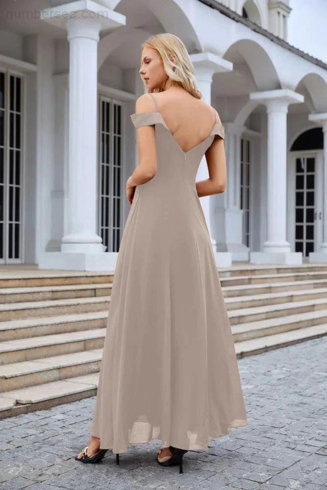 Women's thin strap off the shoulder bridesmaid mopping the floor evening dress 28093 (ZD17015)