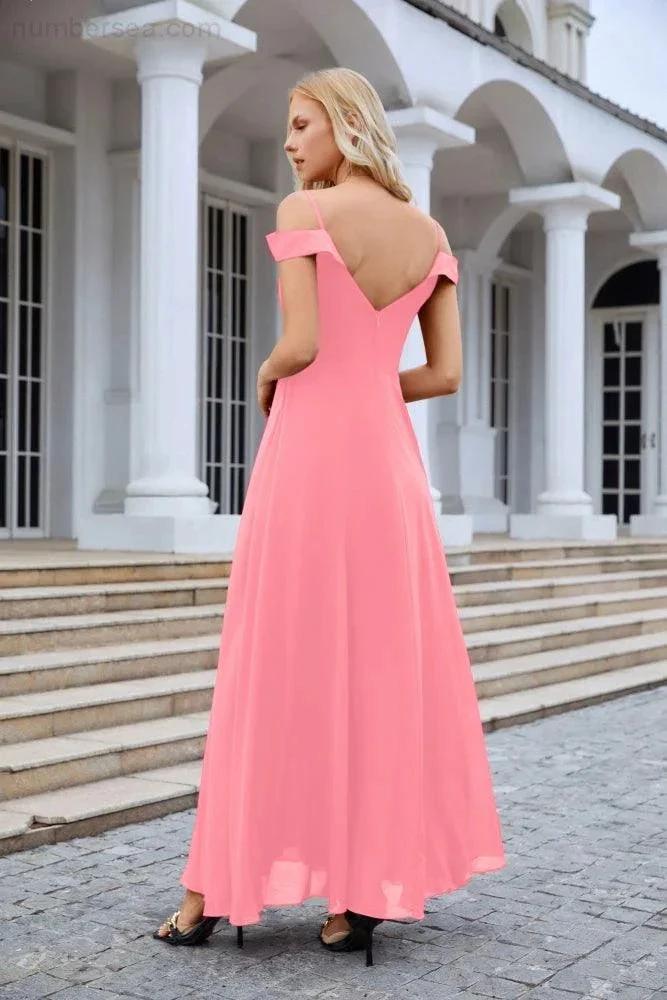 Women's thin strap off the shoulder bridesmaid mopping the floor evening dress 28093 (ZD17015)
