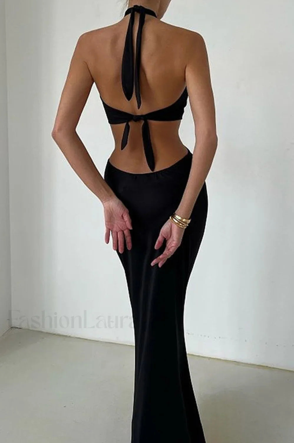 Wrap Front Cutout Charming Backless Maxi Dress
