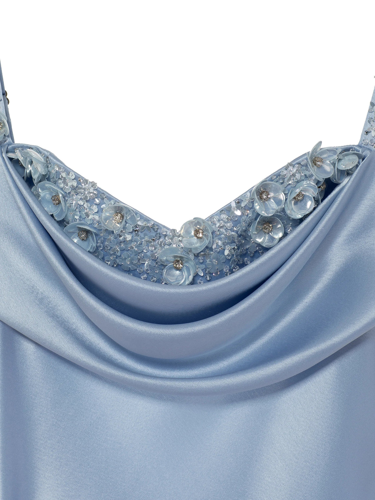 Pretty A-Line Straps Light Sky Blue Satin Long Party Dress Prom Dresses - View 4 | FashionDia