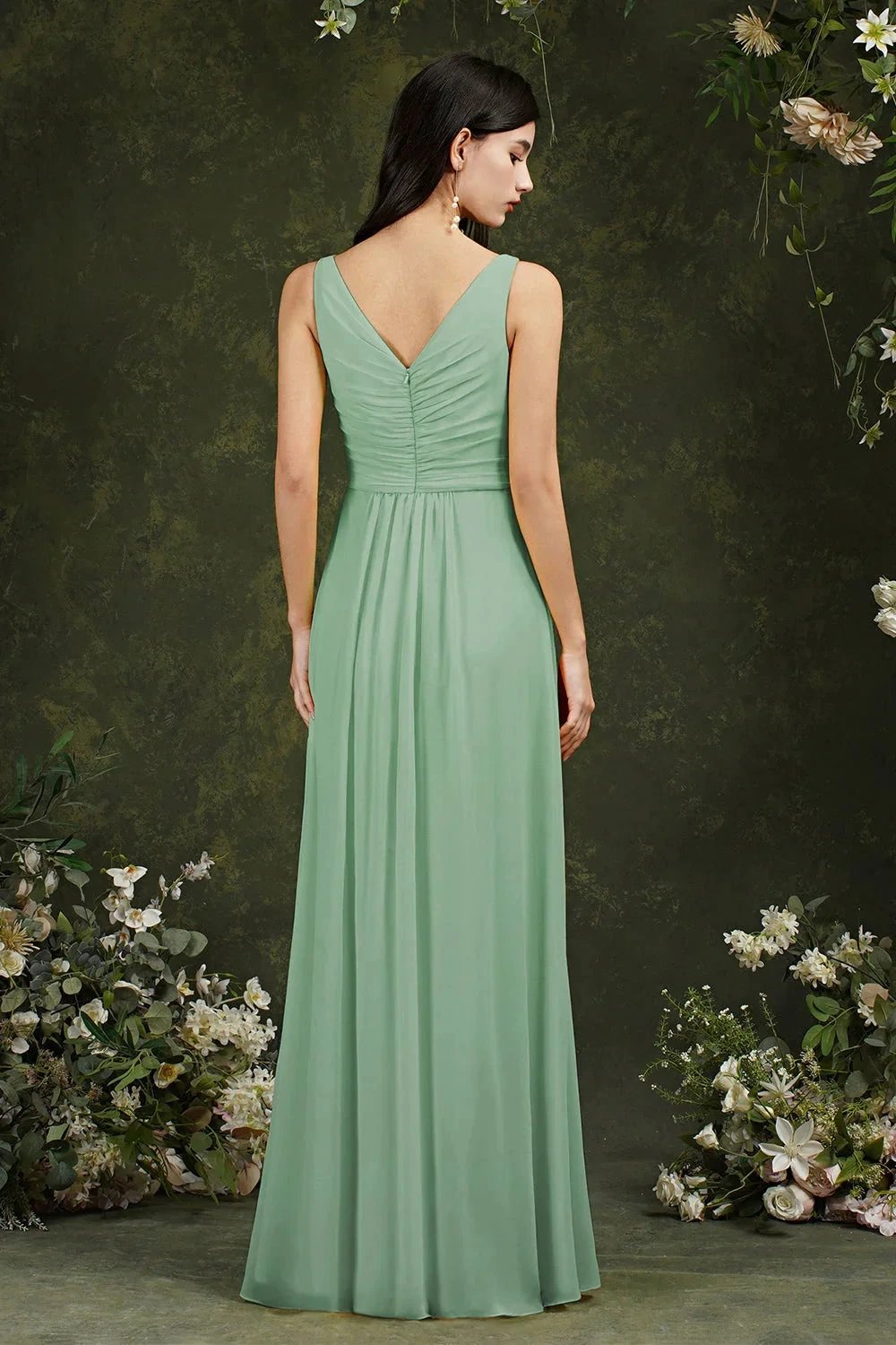 Yellow Bateau A-Line Chiffon Ruffles Split Floor-length Bridesmaid Dress With Pockets (ZD13144)