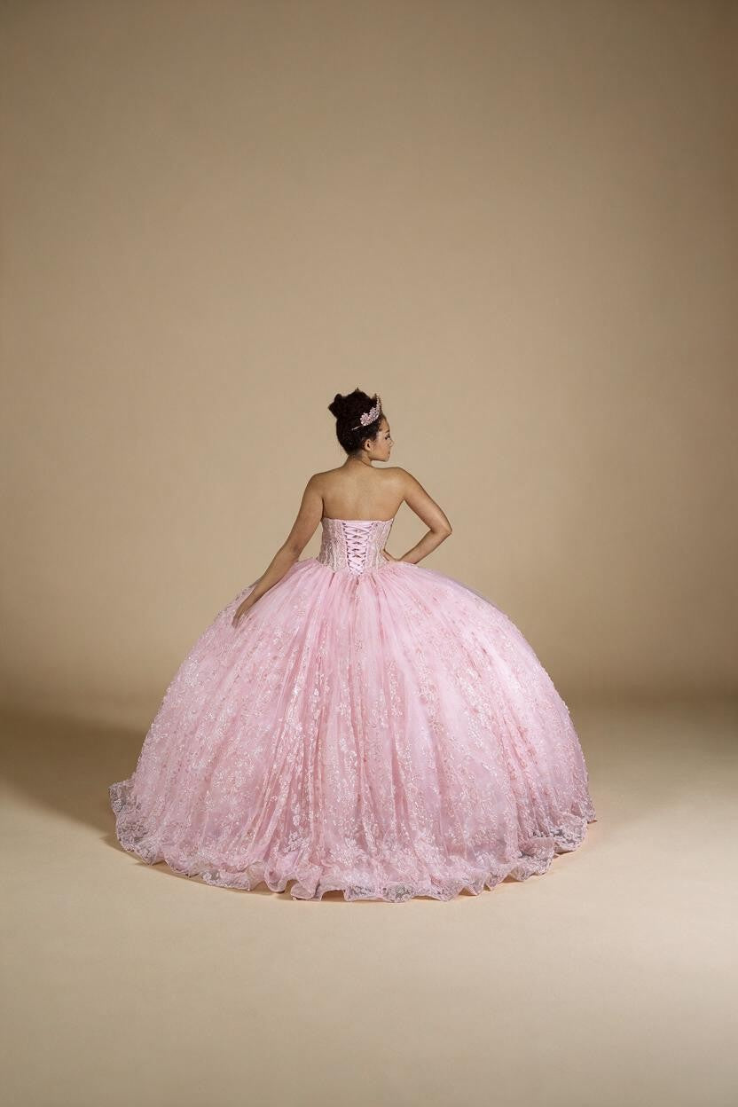 Bubble Pink Strapless Quinceanera Dress Sequin Corset Glitter Tulle Ball Gown (ZD17594) - View 3 | VelvetHem