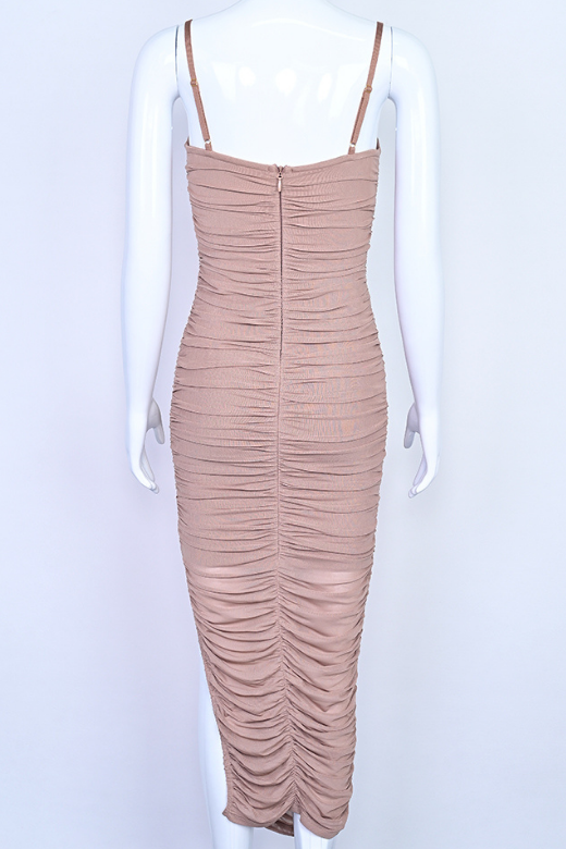 Zoe Bodycon Wrap Maxi Dress - Tan Brown
