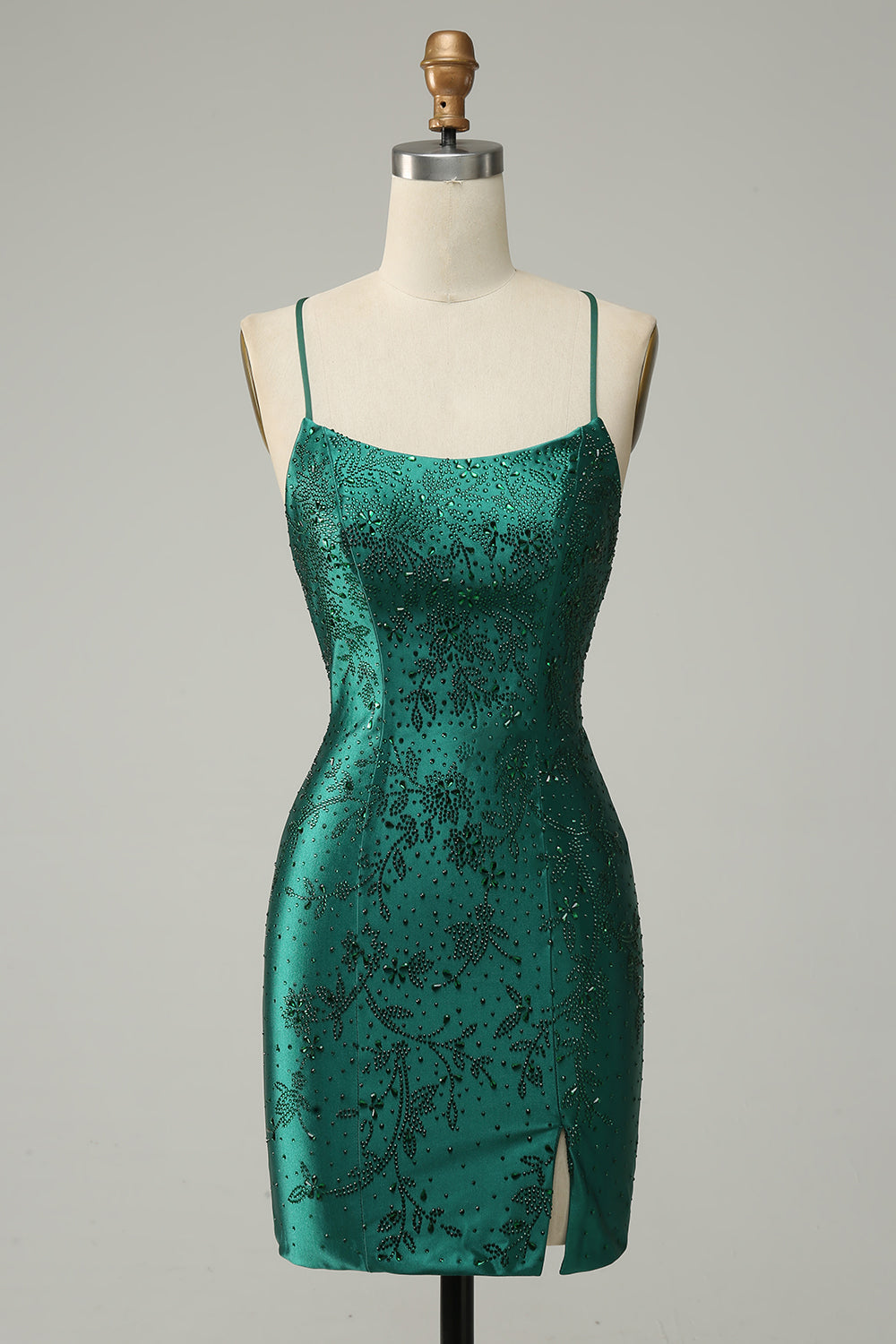 Dark Green Beaded Bodycon Prom Dress