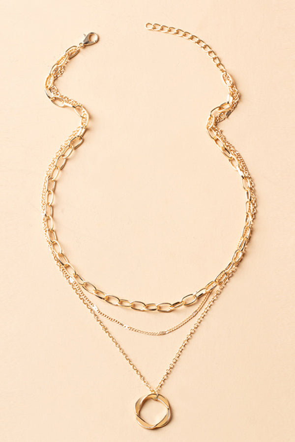 Fashion Circle Charm Layered Necklace
