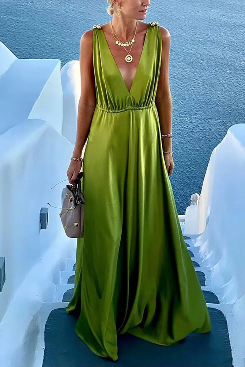 V Neck Backless Tank Maxi Dress - Fashionpara