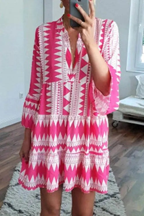 Geometry Print Mini Dress - Fashionpara