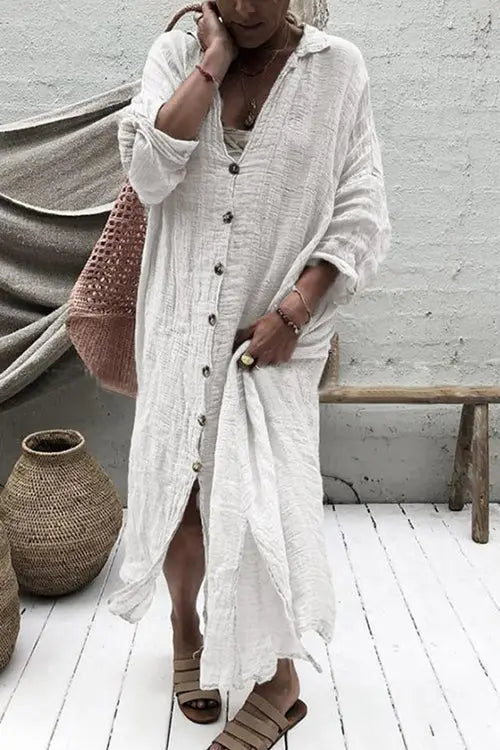 Button Down Shirt Maxi Dresses - Fashionpara