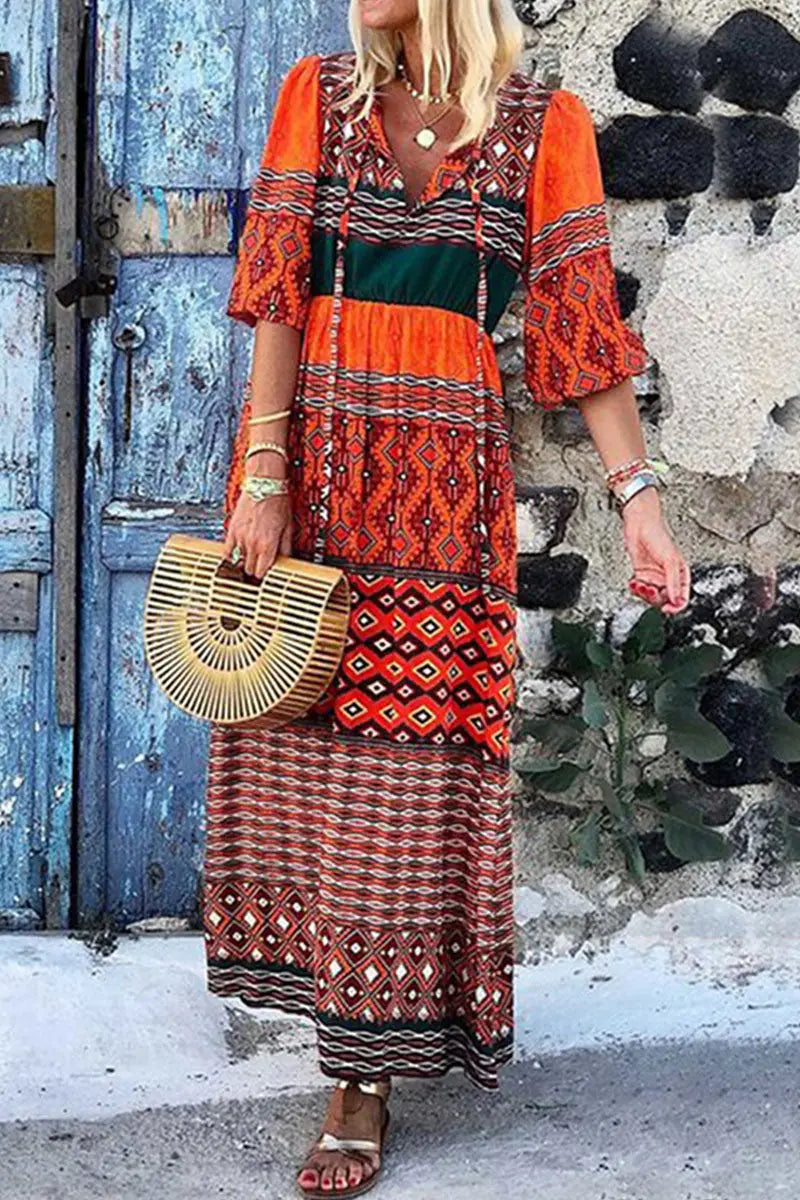 Bohemia Print Half Sleeve Maxi Dress - Fashionpara
