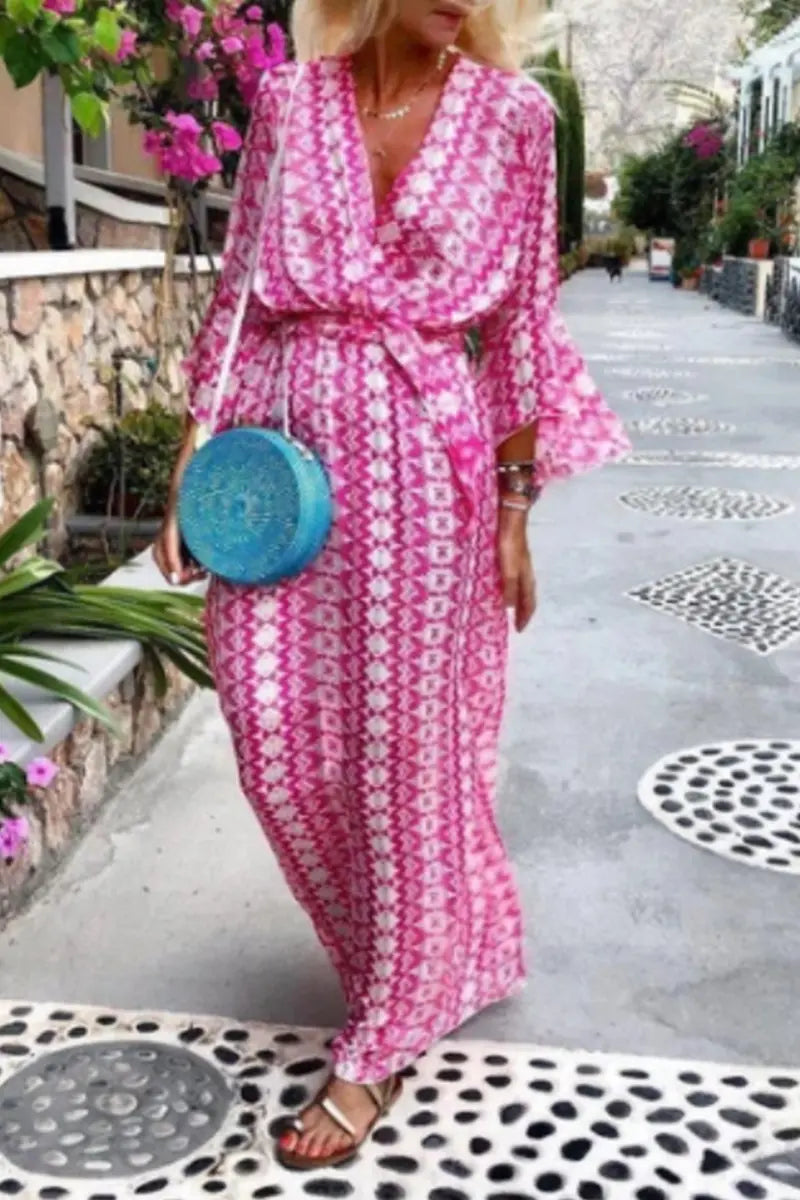 Boho Print V Neck Maxi Dress - Fashionpara