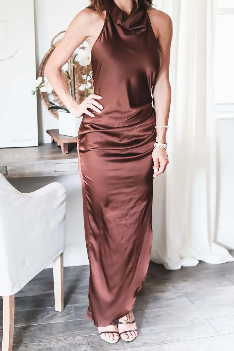 Hang Neck Irregular Hem Open Back Maxi Dress - Fashionpara