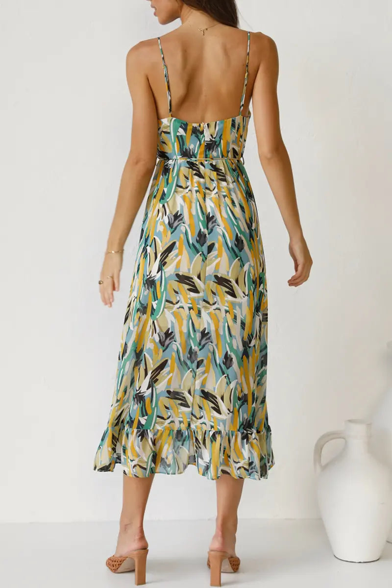 Floral Print Ruffle Hem Slip Dress - Fashionpara