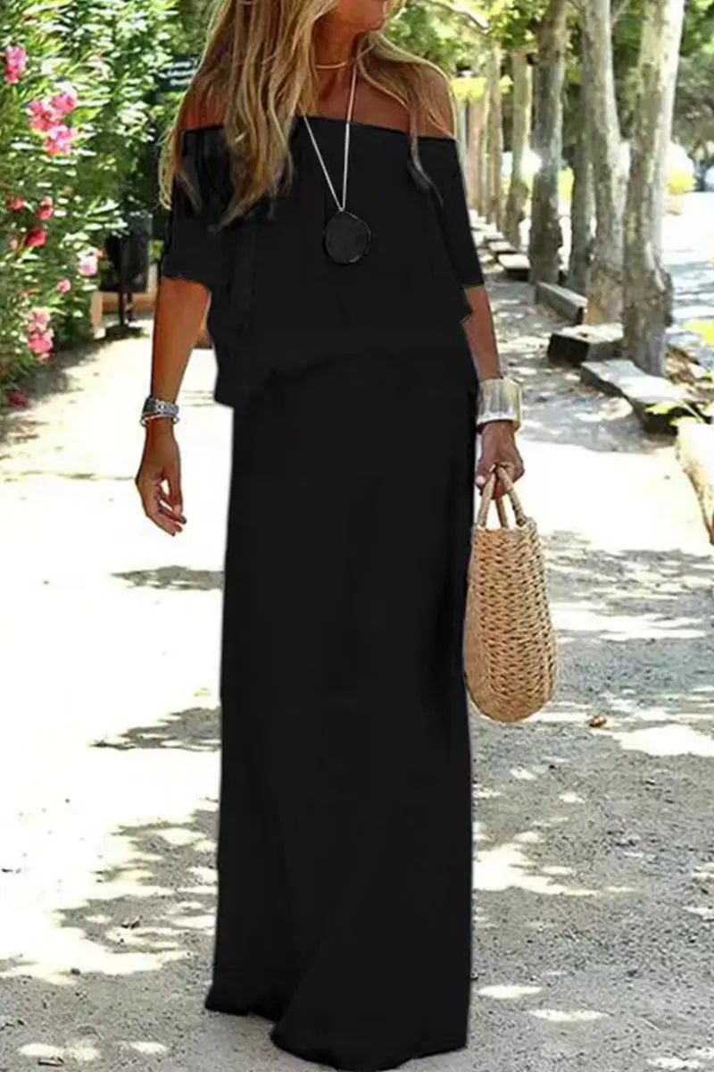 Strolling In The Sand Off Shouder Maxi Dress - Fashionpara