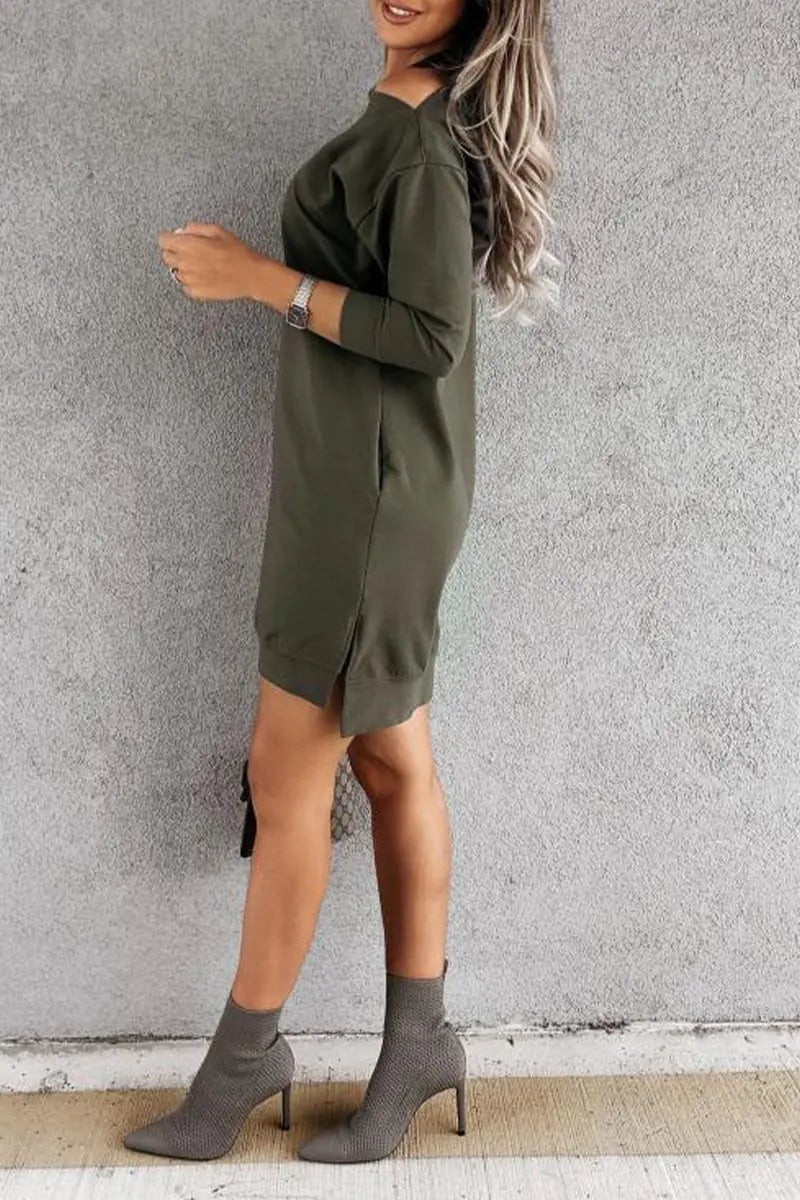 Cut Out Shoulder Loose T Shirt Dress - Fashionpara
