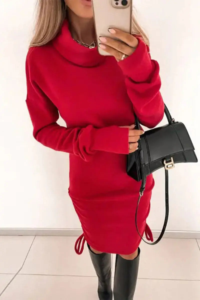 Turtleneck Drawstring Bodycon Dress - Fashionpara