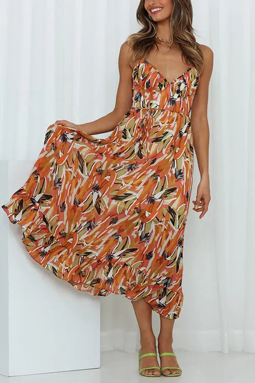Floral Print Ruffle Hem Slip Dress - Fashionpara