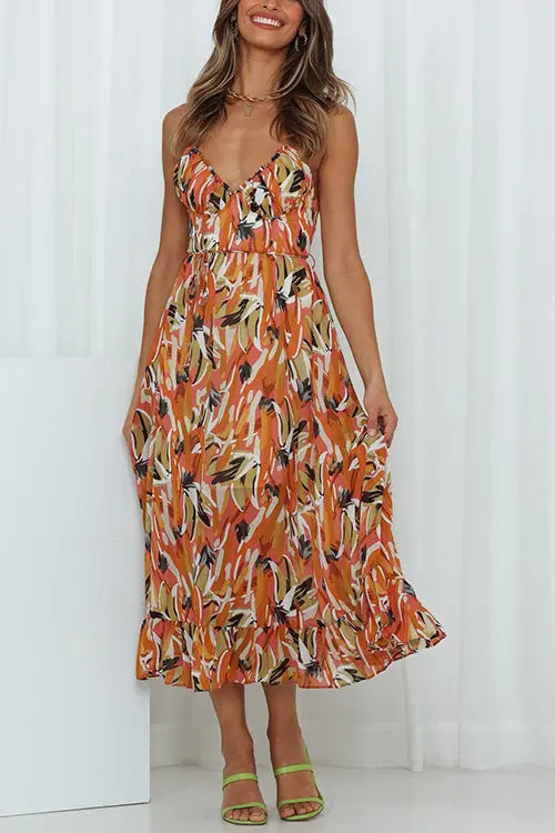 Floral Print Ruffle Hem Slip Dress - Fashionpara