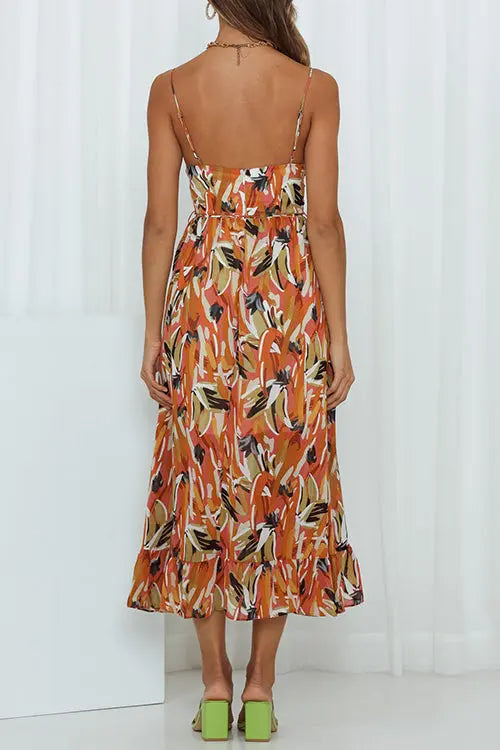 Floral Print Ruffle Hem Slip Dress - Fashionpara