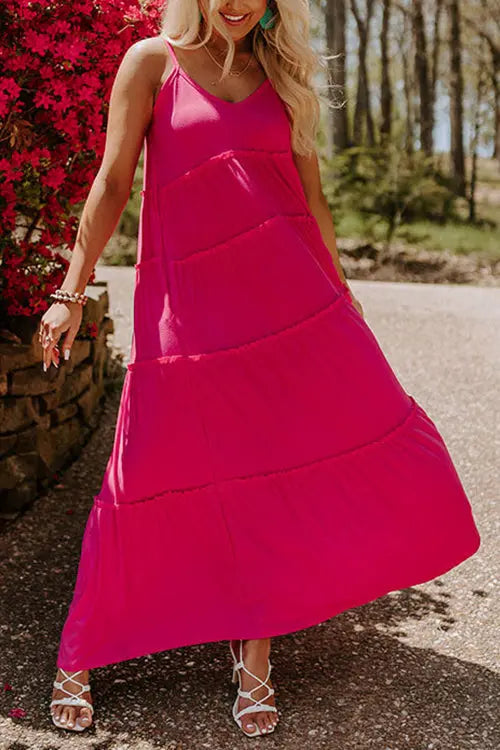 Tiered Pockets Slip Maxi Dress - Fashionpara