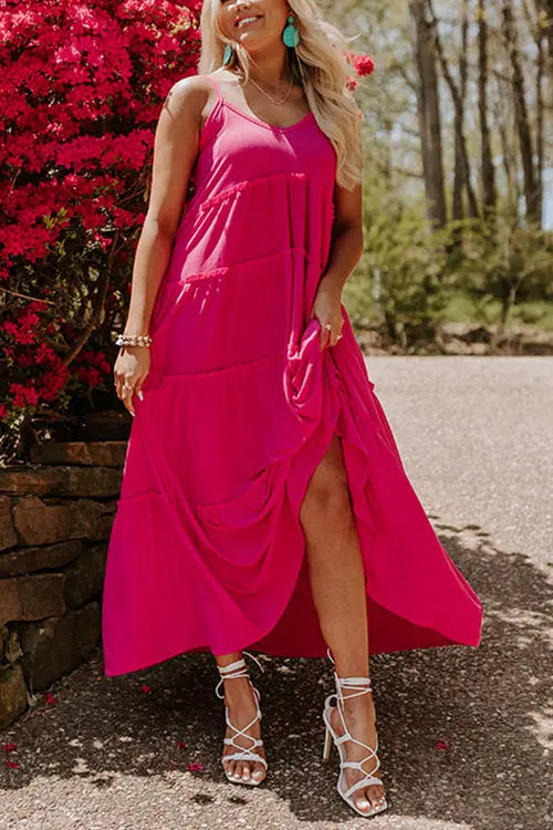 Tiered Pockets Slip Maxi Dress - Fashionpara