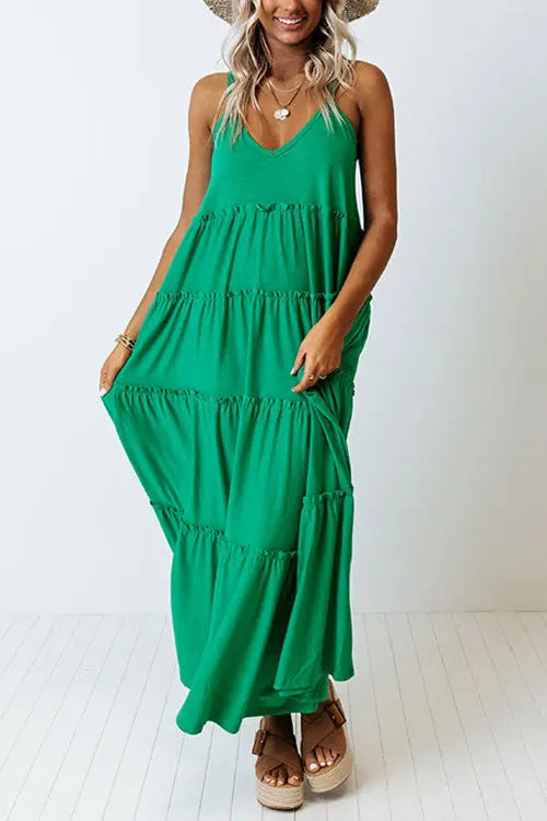 Tiered Pockets Slip Maxi Dress - Fashionpara