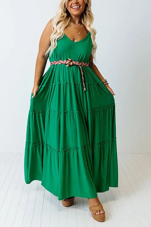 Tiered Pockets Slip Maxi Dress - Fashionpara