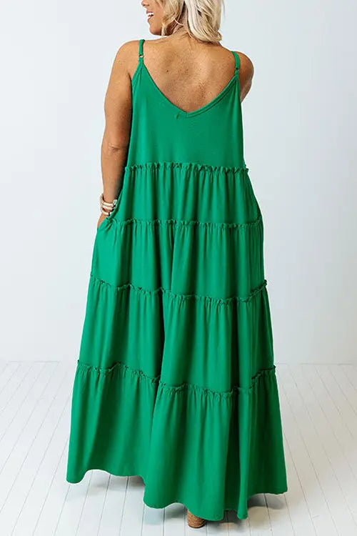 Tiered Pockets Slip Maxi Dress - Fashionpara