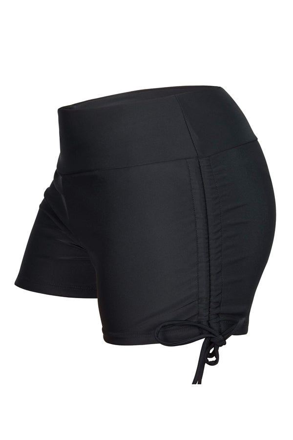 Drawstring Side Solid Color Black Swim Shorts