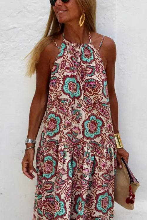 Print Halter Neck Maxi Dress - Fashionpara