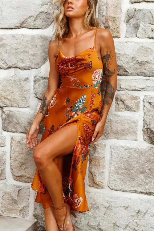 Pleated Bust SlitSlip Dress - Fashionpara