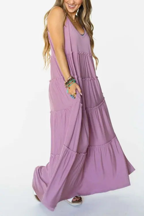 Tiered Pockets Slip Maxi Dress - Fashionpara