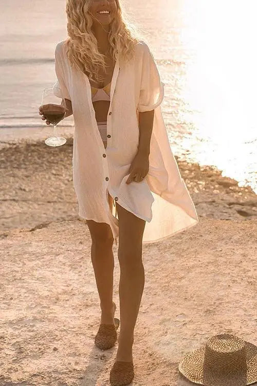 Button Pockets Shirt Mini Dress - Fashionpara