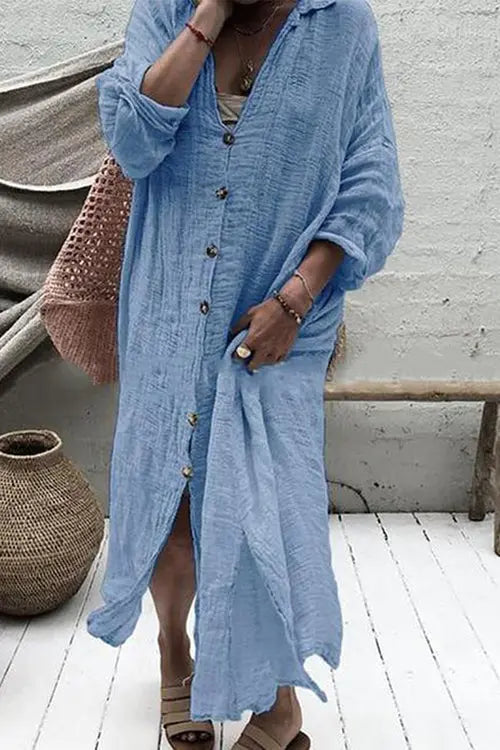 Button Down Shirt Maxi Dresses - Fashionpara