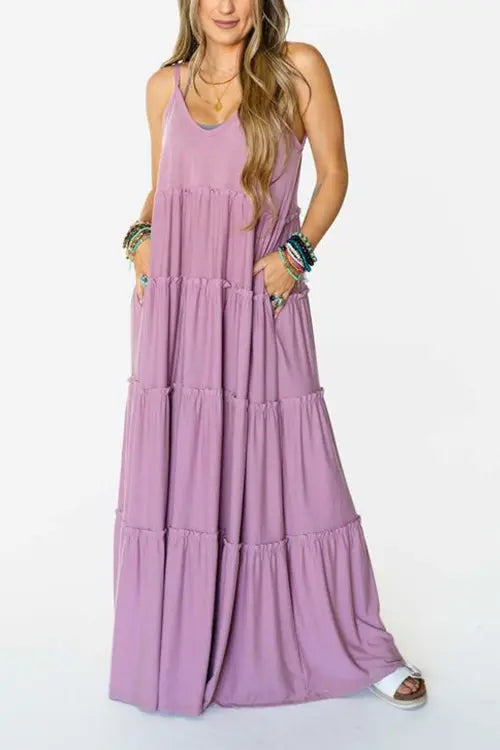 Tiered Pockets Slip Maxi Dress - Fashionpara