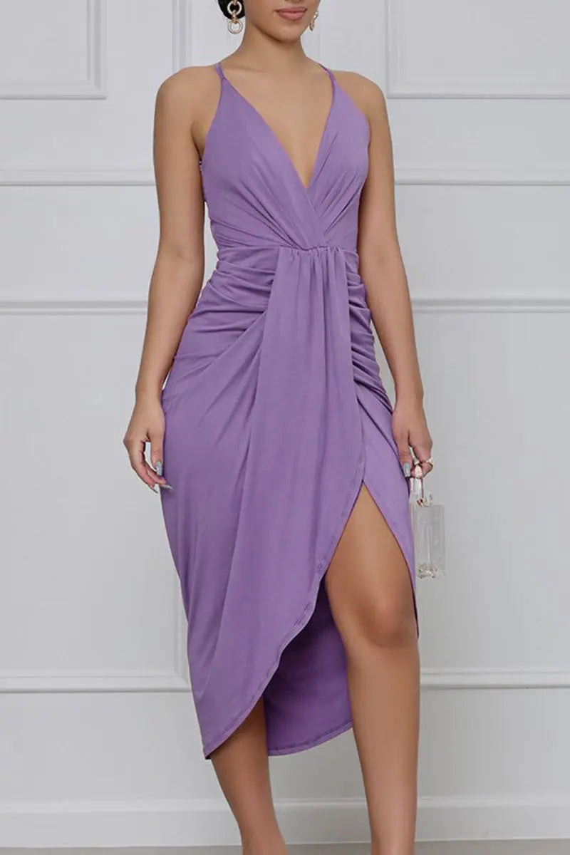 V Neck Criss Cross Back Dress - Fashionpara