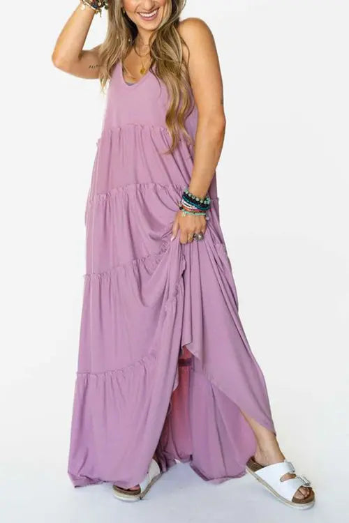 Tiered Pockets Slip Maxi Dress - Fashionpara