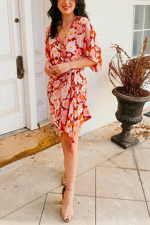 Floral Side Tie Wrap Dress - Fashionpara