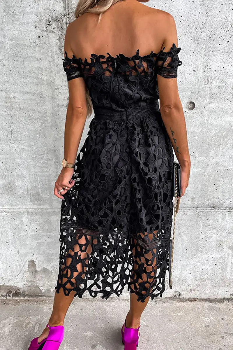 Off Shoulder Crochet Lace Prom Dress - Fashionpara