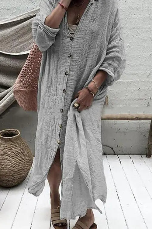 Button Down Shirt Maxi Dresses - Fashionpara
