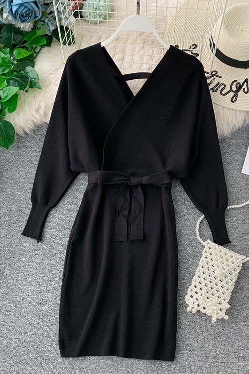 V Neck Off Shoulder Mini Dress - Fashionpara