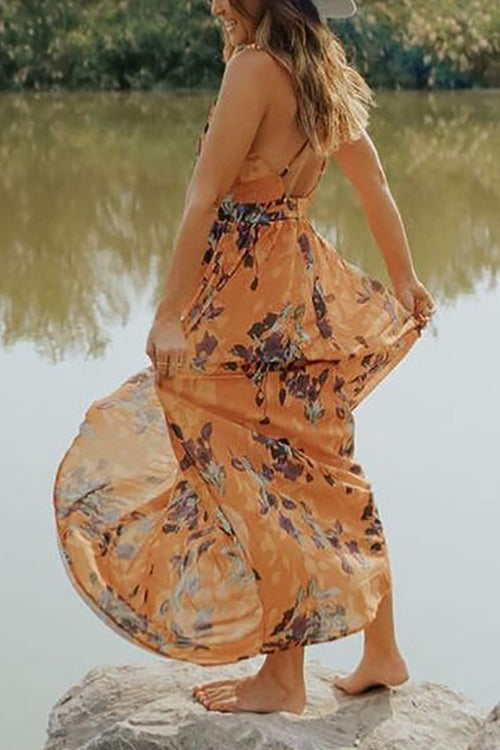 V Neck Backless Slip Maxi Dress - Fashionpara