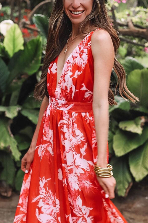 V Neck Backless Slip Maxi Dress - Fashionpara